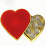 A heart shaped box of chocolate coins