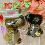 A couple of chocolate animals in plastic bags.